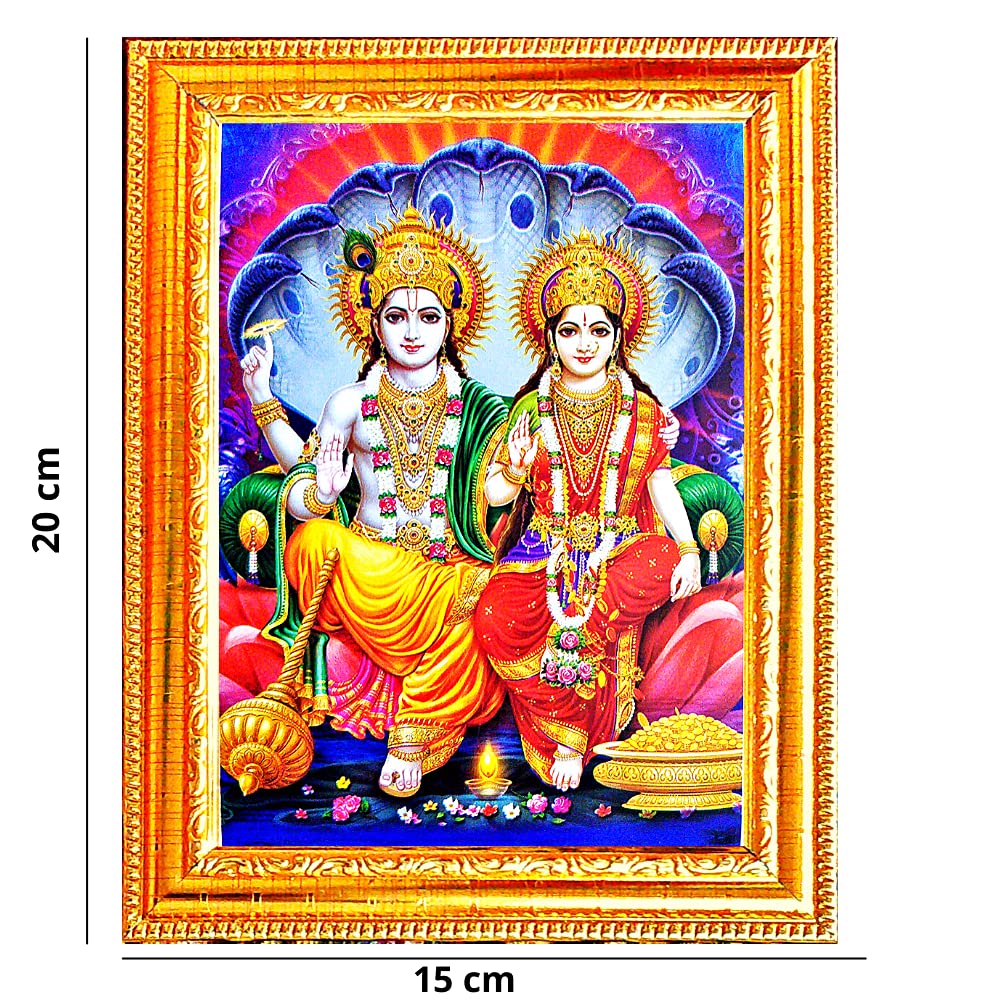 Suninow Vishnu Laxmi Photo With Frame | God Goddess Religious Framed Painting For Wall And Pooja/Hindu Bhagwan Devi Devta Photo